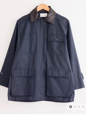 $280 MIJEONG PARK Women's Contrast Collar Work Jacket in Navy Sz Small